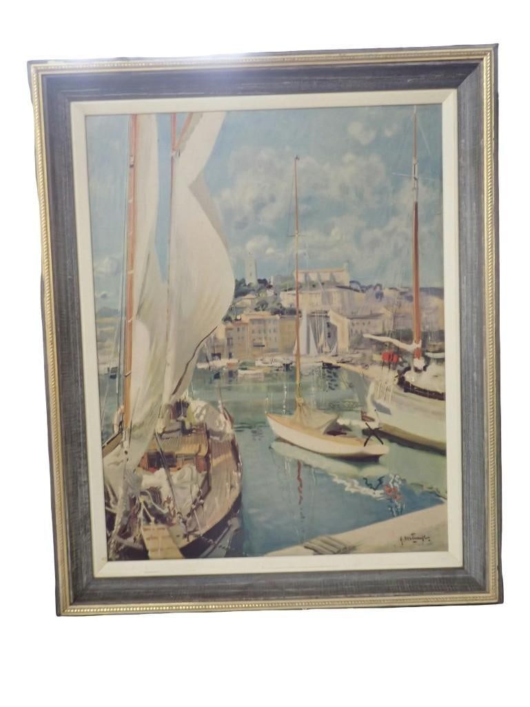 Framed Print Gabriel Deschamps - Port at Cannes - Measures roughly 26x34": Framed Print Gabriel Deschamps - Port at Cannes - Measures roughly 26x34" All pictures are considered part of the description and should be examined carefully by bidders. Live Auctioneers is now o