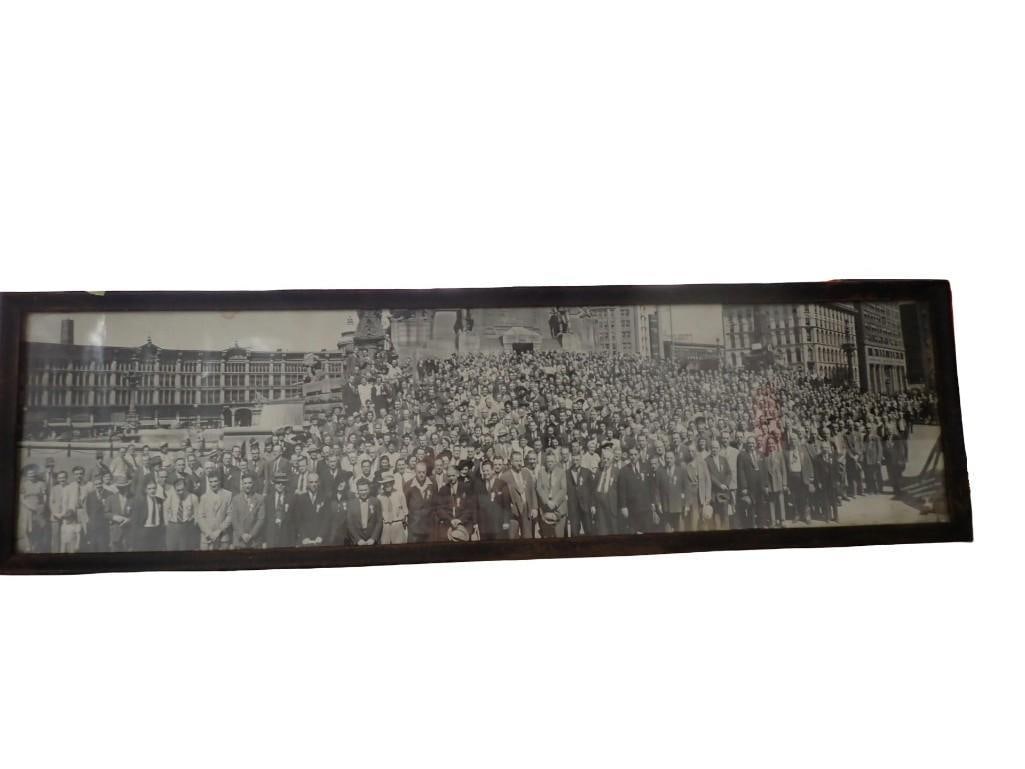 Vintage or Antique Framed Panoramic Photo of group of people - Possibly Bankers Trust Company: Vintage or Antique Framed Panoramic Photo of group of people - Possibly Bankers Trust Company - Measures roughly 10x36" All pictures are considered part of the description and should be examined c