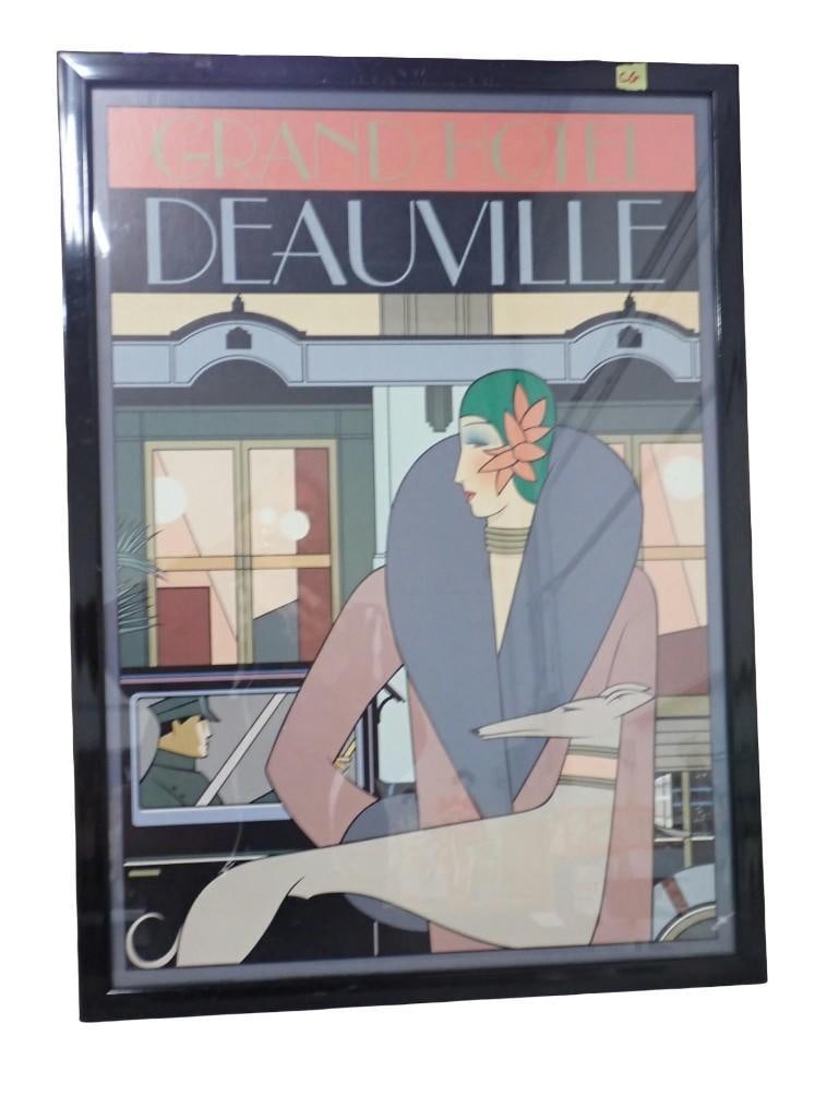 Framed Vintage Art Deco Style Poster - Grand Hotel Deauville - Measures roughly 21x30": Framed Vintage Art Deco Style Poster - Grand Hotel Deauville - Measures roughly 21x30" All pictures are considered part of the description and should be examined carefully by bidders. Live Auction