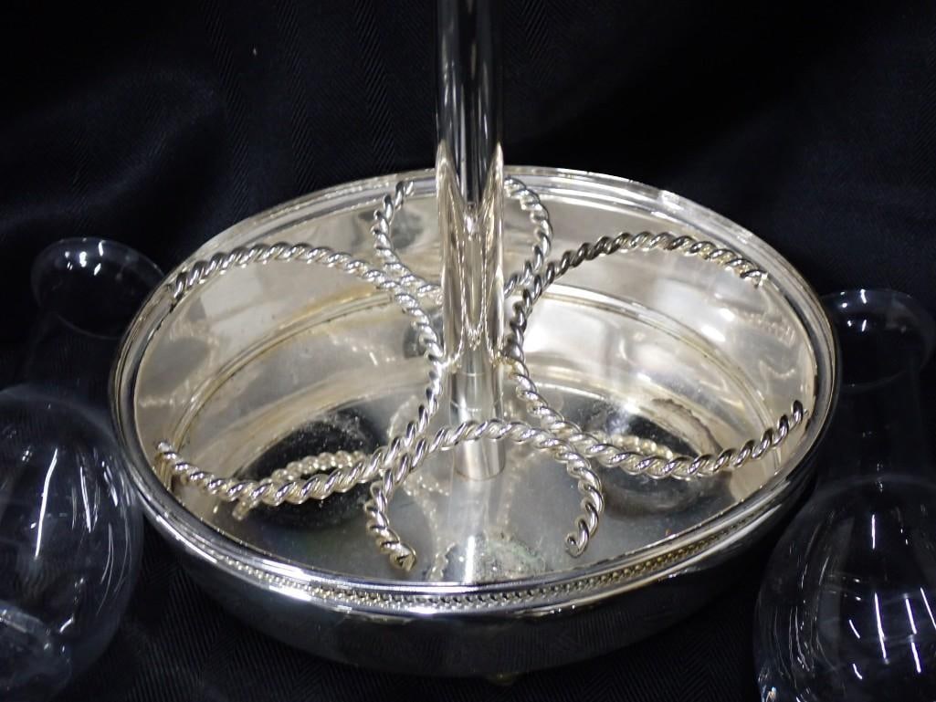 Vintage Silver plate Cruet set with rotating carousel stand and glass bottles (1 of 15)