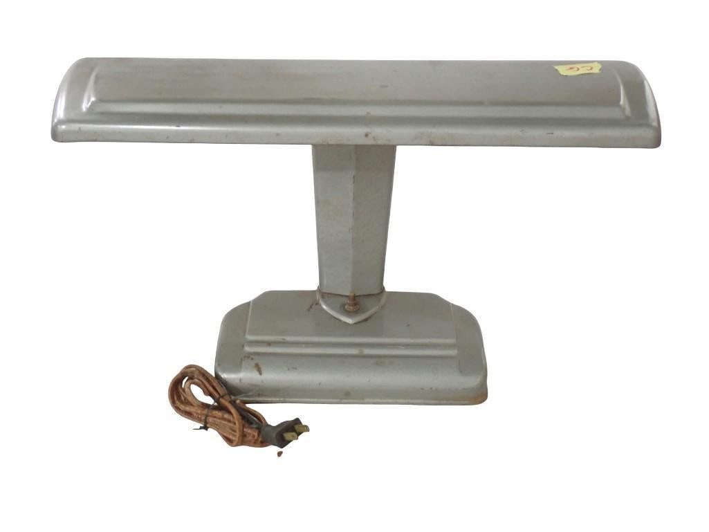 Vintage Art Deco machine-age Style Gray Industrial Lamp with Airplane Wing Design: Vintage Art Deco machine-age Style Gray Industrial Lamp with Airplane Wing Design All pictures are considered part of the description and should be examined carefully by bidders. Live Auctioneers is n