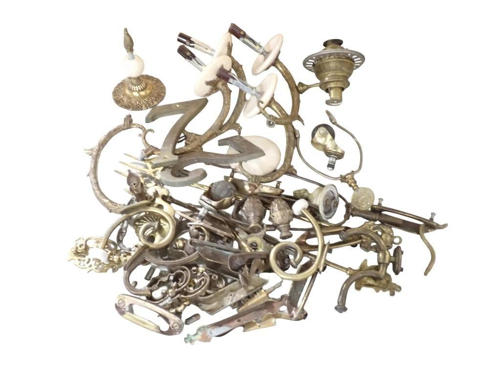 Vintage Hardware including Hooks, Lamp Parts, Numbers, Brass, etc. (1 of 19)