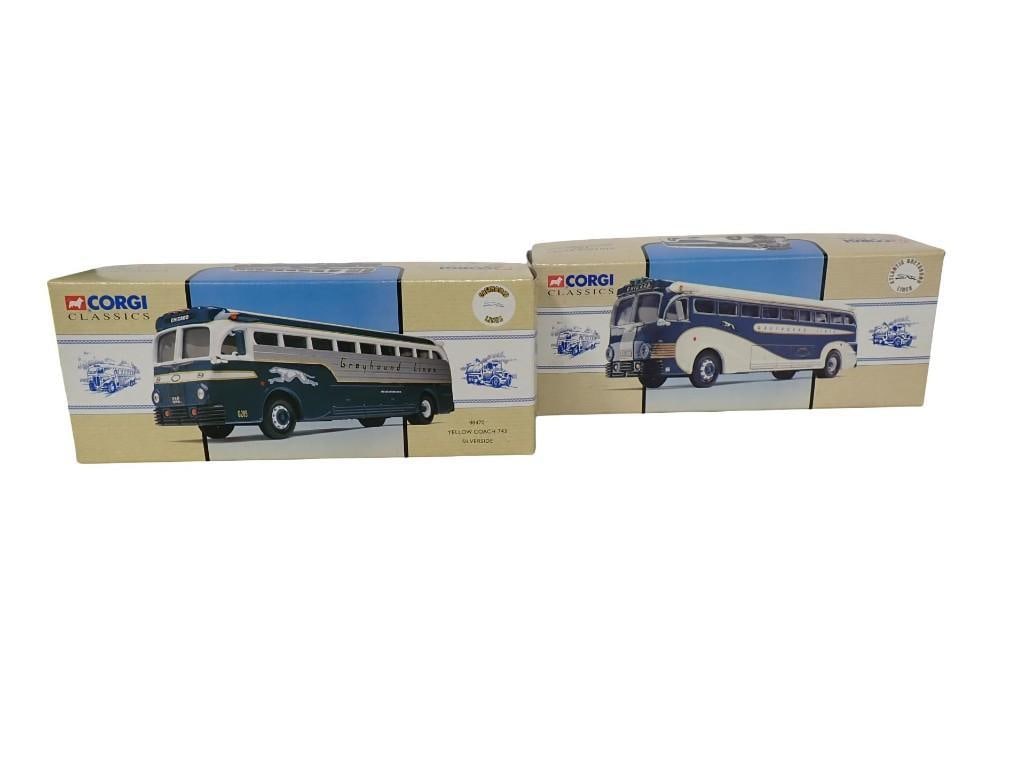 2 Corgi Classics Die Cast Greyhound Bus Models incl 98470 Yellow Coach 743 Silverside Bus and (1 of 11)