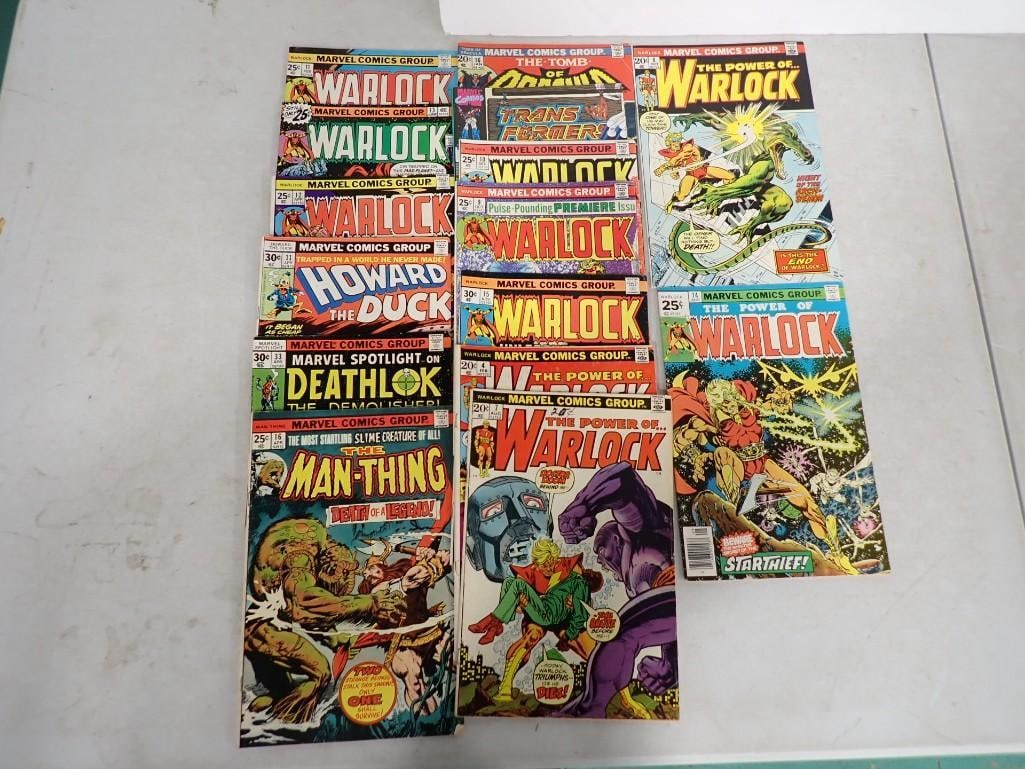 Vintage Comic Books incl Warlock, The Man-Thing, Deathlok, Howard the Duck, Transformers, etc: Vintage Comic Books incl Warlock, The Man-Thing, Deathlok, Howard the Duck, Transformers, The Tomb of Dracula, etc. Includes 20 cent, 25 cent, 30 cent, etc comics All pictures are considered par