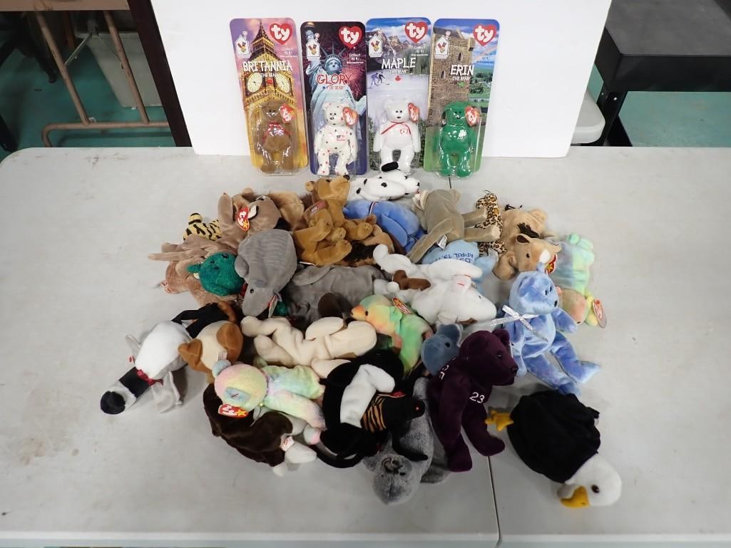 Ty Beanie Babies, Etc incl Tank the Armadillo, Britannia, Glory, Maple, Erin, Etc Bears, Derby the H: Ty Beanie Babies, Etc incl Tank the Armadillo, Britannia, Glory, Maple, Erin, Derby the Horse, etc All pictures are considered part of the description and should be examined carefully by bidders. Live