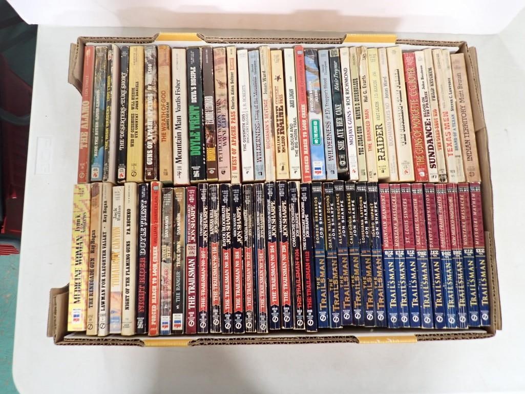 Lot of Paperback Books Mostly Westerns, Includes Many from The Trailsman Series: Lot of Paperback Books Mostly Westerns, Includes Many from The Trailsman Series All pictures are considered part of the description and should be examined carefully by bidders. Live Auctioneers is now