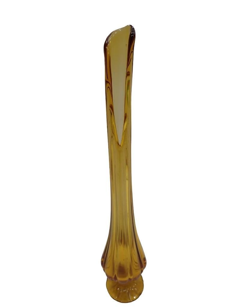 Large Vintage Footed Swung Vase or Stretch Vase Amber Glass (1 of 5)