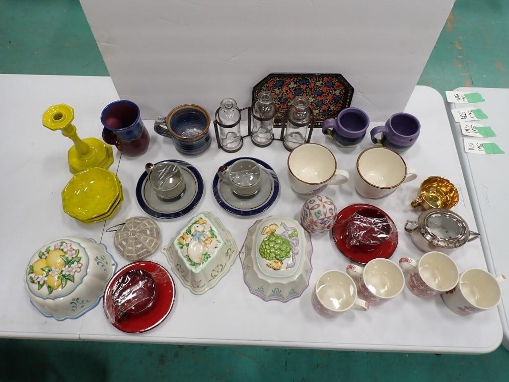 Misc incl Pottery Mugs, Wall Decor, Cups, Candlestick, Tray, Bowls, etc (1 of 20)