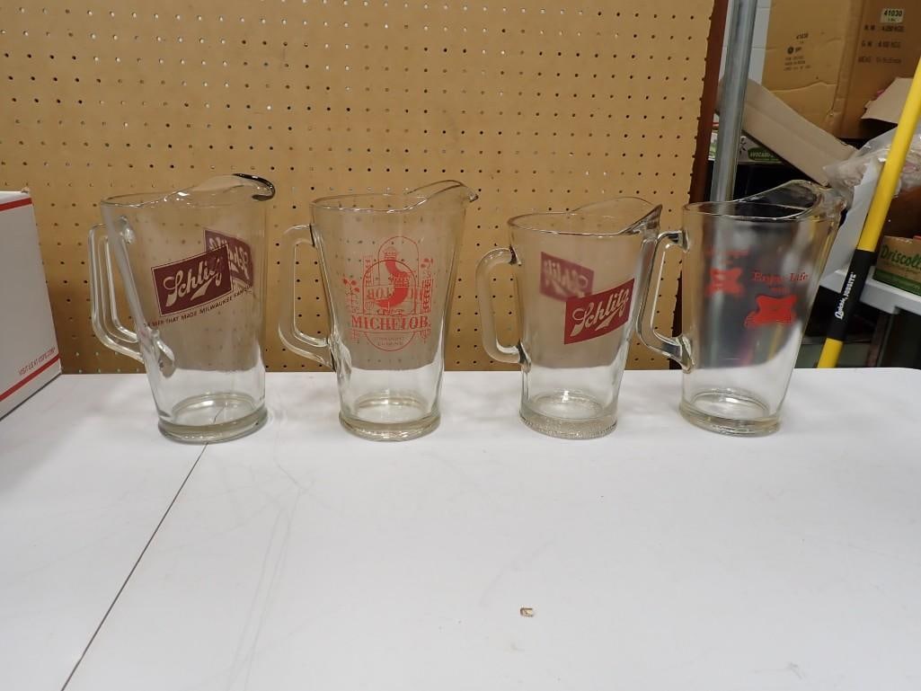 4 Glass Beer Pitchers incl 2 Schlitz, Michelob, Miller High Life (1 of 12)