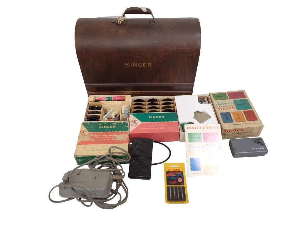 Vintage Portable Singer Sewing Machine with Button Holer Attachment and Other Attachments and Extras (1 of 20)