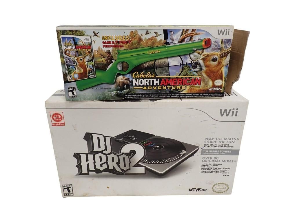 DJ Hero 2 and Cabela's North American Adventure Nintendo Wii Video Game Sets: DJ Hero 2 and Cabela's North American Adventure Nintendo Wii Video Game Sets. Condition: untested, includes everything shown in the pictures. All pictures are considered part of the de