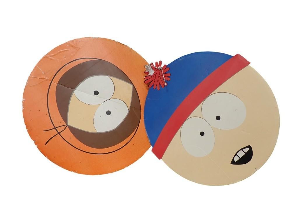 Large South Park Kenny and Stan Two Sided Cardboard Wall Hangings 36" x 32": Large South Park Kenny and Stan Two Sided Cardboard Wall Hangings 36" x 32" All pictures are considered part of the description and should be examined carefully by bidders. Live Auctioneers is