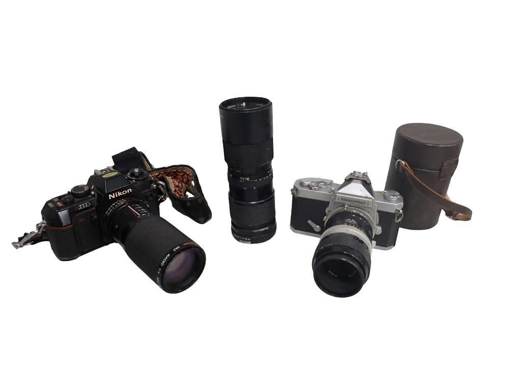 2 Nikon SLR Vintage Cameras with lenses and a lens case. N2000 and Nikkormat (1 of 15)