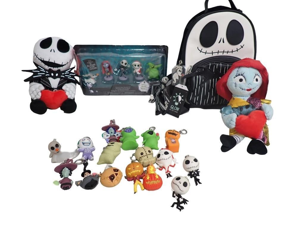Nightmare Before Christmas Lot incl Jack Skellington Plush, Backpack, New in Package Figure Set,: Nightmare Before Christmas Lot incl Jack Skellington Plush, Backpack, New in Package Figure Set, Key Chains, etc All pictures are considered part of the description and should be examined carefully by