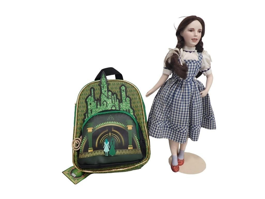 Wizard of Oz Dorothy Franklin Heirloom Doll and Wicked Emerald City Mini Backpack: Wizard of Oz Dorothy Franklin Heirloom Doll and Wicked Emerald City Mini Backpack All pictures are considered part of the description and should be examined carefully by bidders. Live Auctioneers is n