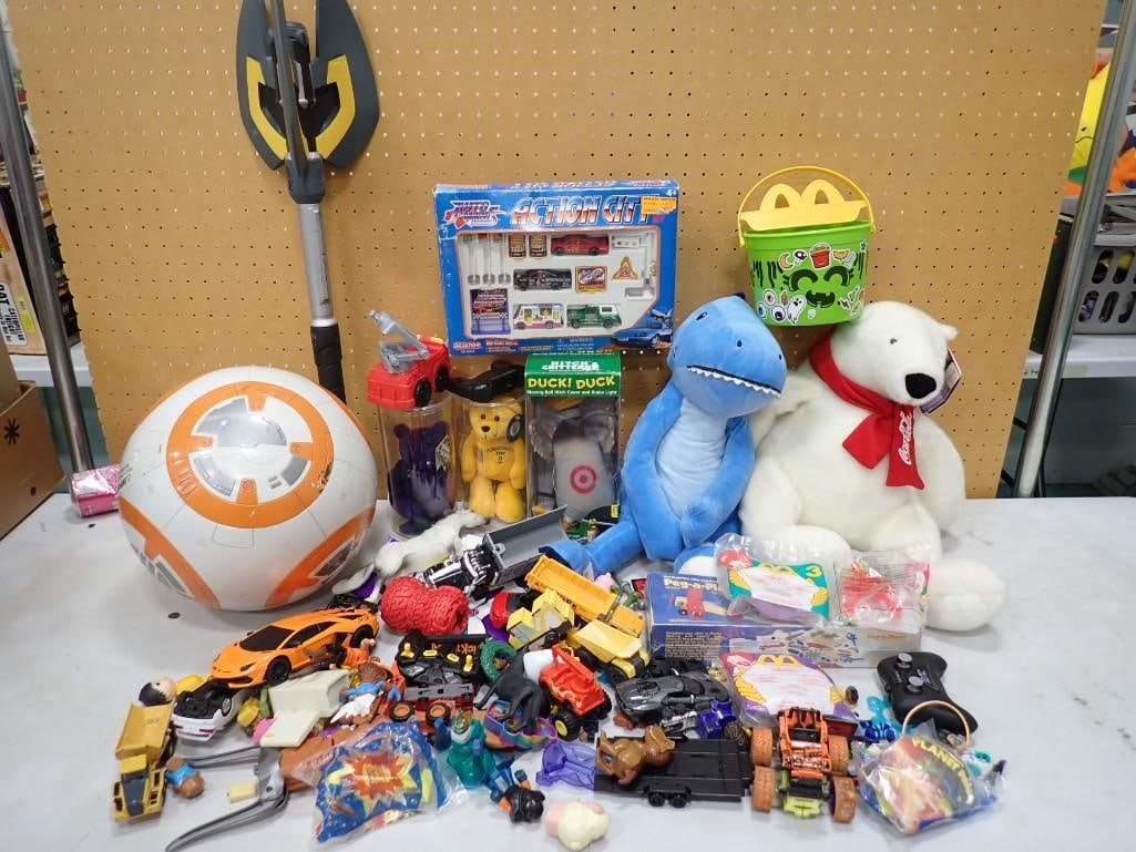 Toy Lot including Coca Cola Bear, McDonald's Happy Meal, Star Wars, Bam Beano's, Auto Wheels, Nerf: Toy Lot including Coca Cola Bear, McDonald's Happy Meal, Star Wars, Bam Beano's, Auto Wheels, Nerf, etc. All pictures are considered part of the description and should be examined carefully by