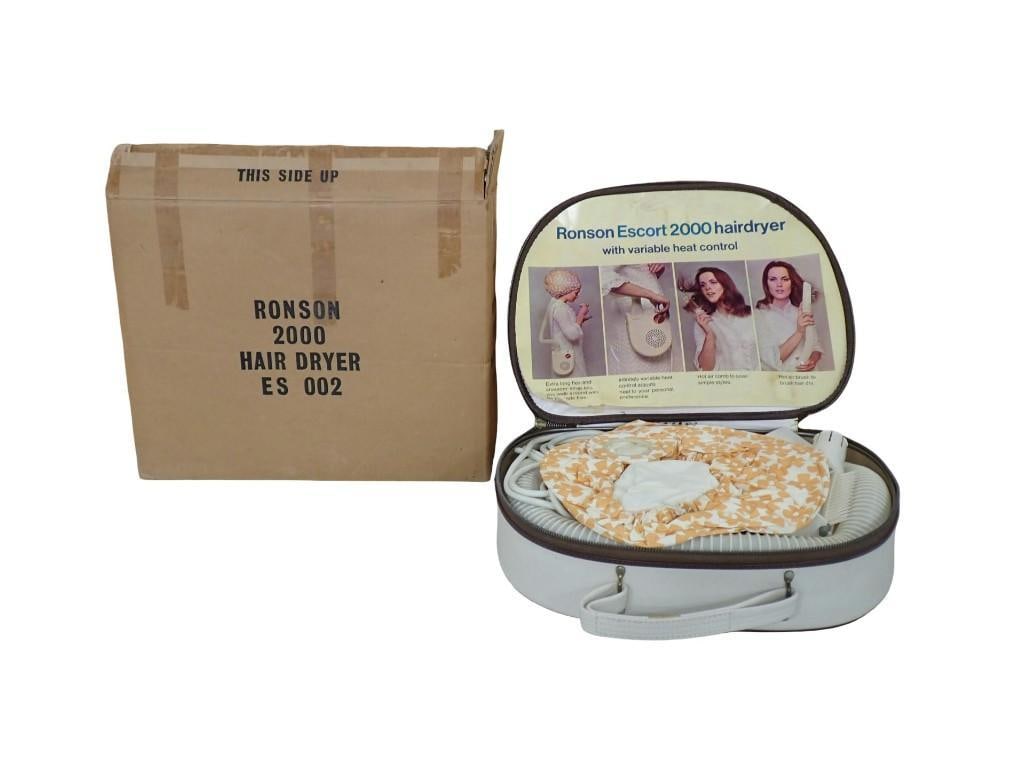 Vintage Ronson Escort 2000 Hairdryer with original box and bag: Vintage Ronson Escort 2000 Hairdryer with original box and bag All pictures are considered part of the description and should be examined carefully by bidders. Live Auctioneers is now offering Live Sh