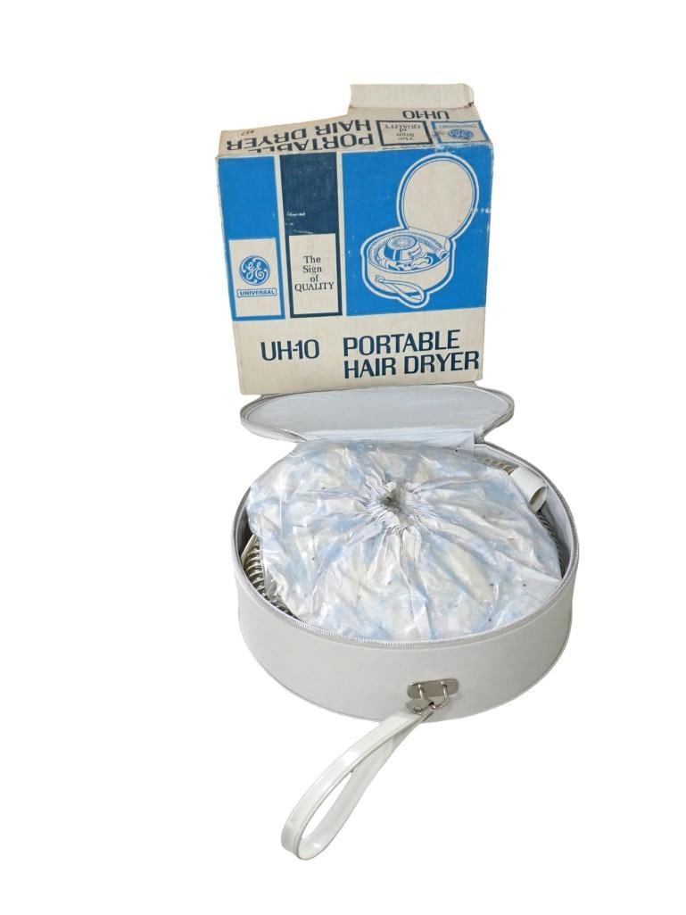 Vintage GE UH-10 Portable Hair Dryer with original Box: Vintage GE UH-10 Portable Hair Dryer with original Box All pictures are considered part of the description and should be examined carefully by bidders. Live Auctioneers is now offering Live Shipping t