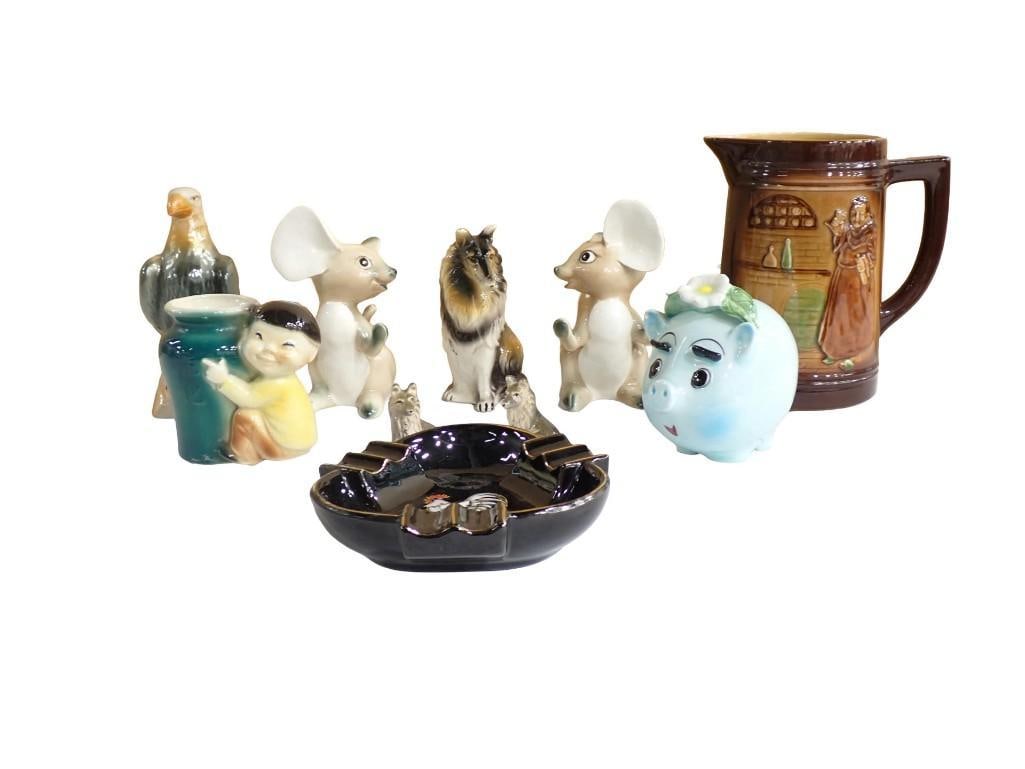 Ceramic / Porcelain Lot including Vintage Ashtray, Eagle, Pig, Mice, Asian, Dog, Aldon Japan, etc (1 of 7)