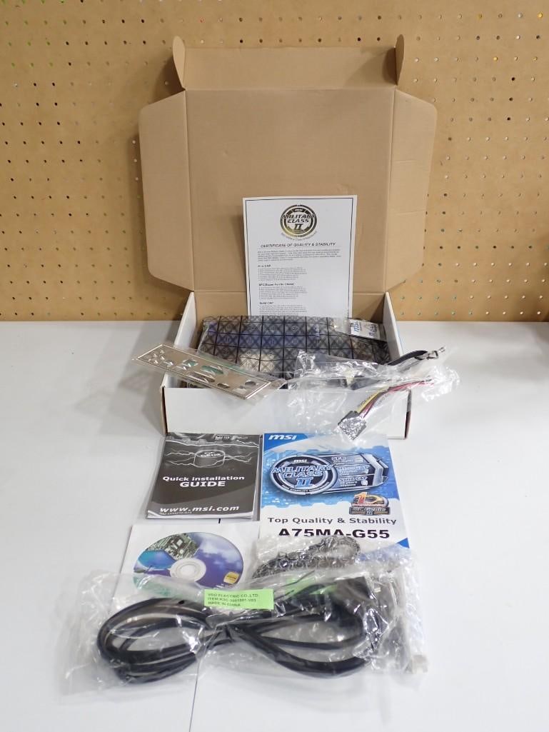 MSI A75MA-G55 PC Motherboard: MSI A75MA-G55 PC Motherboard with USB 3, HDMI, etc. All pictures are considered part of the description and should be examined carefully by bidders. Live Auctioneers is now offering Live Shipping thro