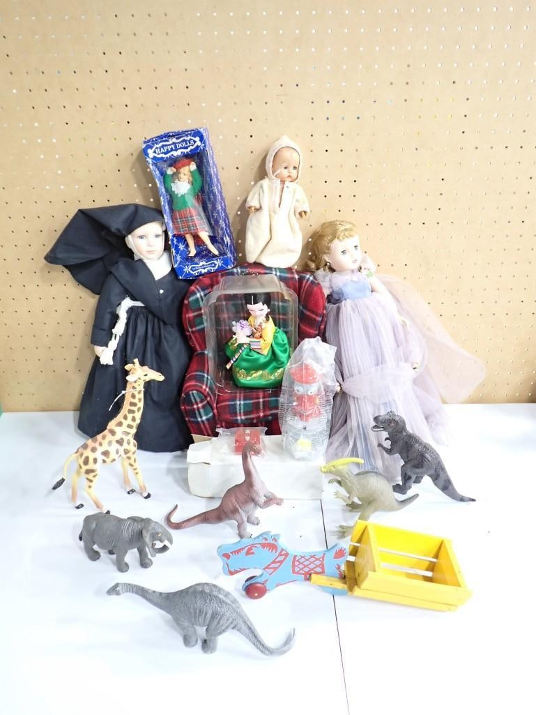 Vintage Doll and Toy Lot including Animals, Asian, Happy Dolls, Nun Doll, etc. (1 of 6)