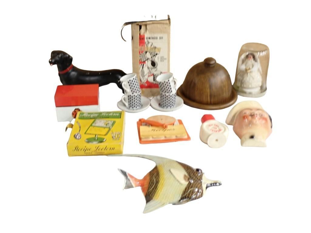 Vintage Lot including Recipe Lectern, Decor Fish, Teacups and Saucers, Dachshund Dog, etc. (1 of 9)