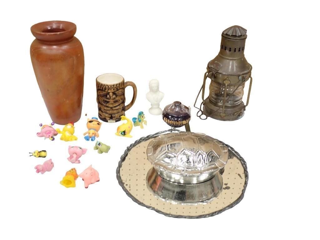 Misc Lot including Tiki Voodoo Mug, Lantern, Vase, Turtle Shell Trinket Box, Figurines, Mirror, etc (1 of 9)