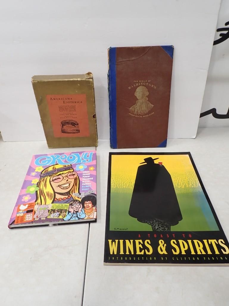 Groovy Flower Power Book, Wines & Spirits Advertisement Book, copy of George Washington's Files,: Groovy Flower Power Book, Wines & Spirits Advertisement Book, copy of George Washington's Files, Americana Esoterica All pictures are considered part of the description and should be examined 