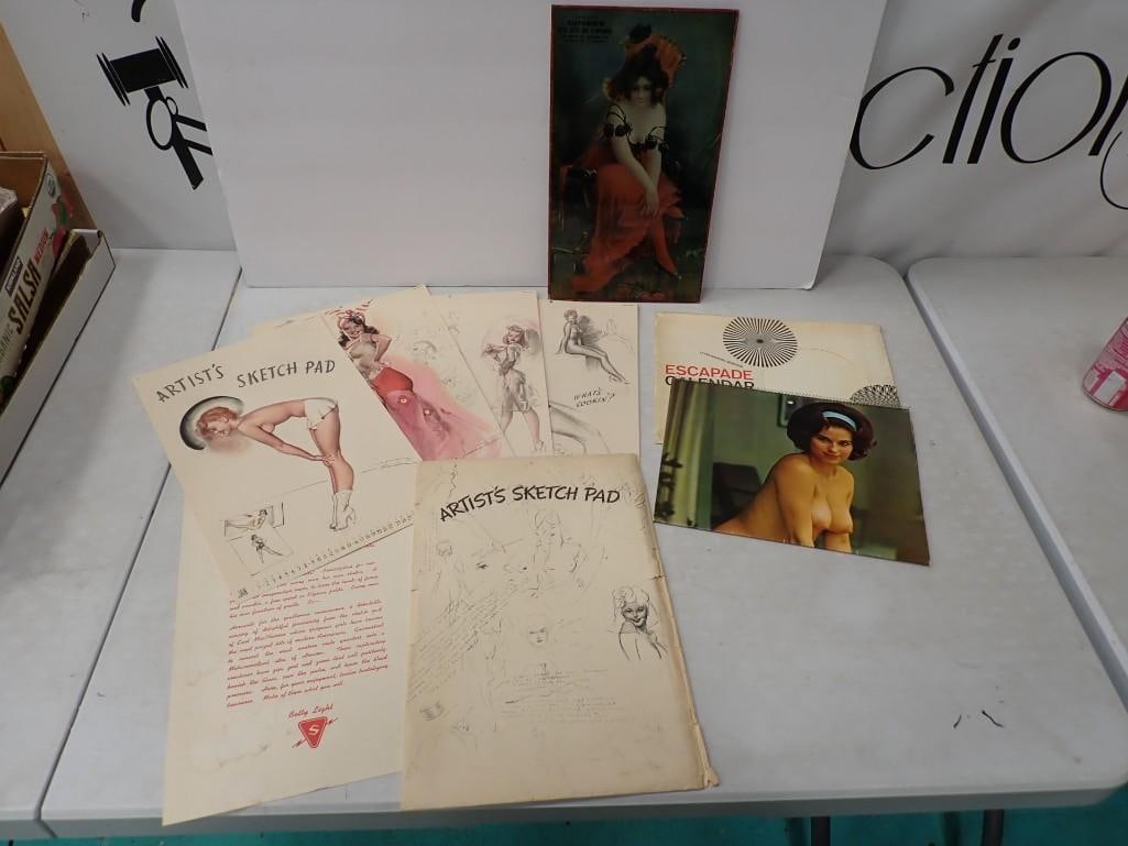 Artist Sketchpad with some sketches and some vintage pin-up girl prints and illustrations: Artist Sketchpad with some sketches and some vintage pin-up girl prints and illustrations All pictures are considered part of the description and should be examined carefully by bidders. Live Auctione