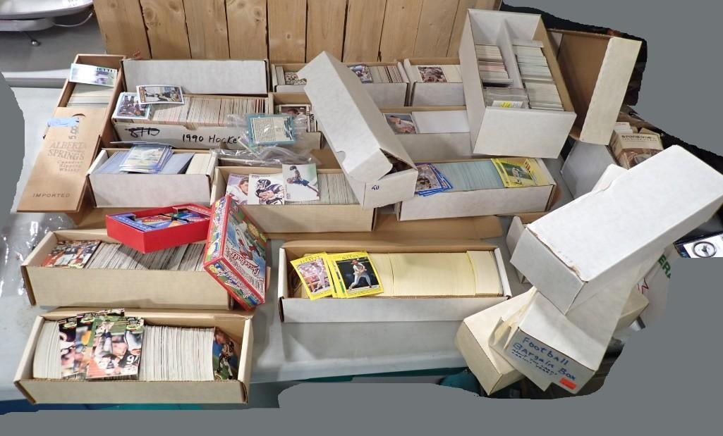 Lot of roughly 49 lbs of Sports Cards including boxes. Baseball, Football, Hockey, etc: Lot of roughly 49 lbs of Sports Cards including boxes. Baseball, Football, Hockey, etc All pictures are considered part of the description and should be examined carefully by bidders. Live Auctioneers