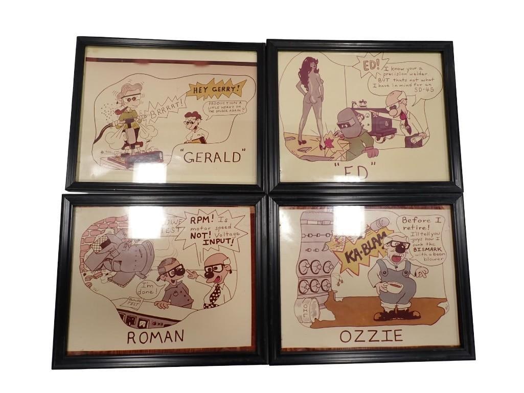 4 Framed Cartoon Art Pieces - appear to be original: 4 Framed Cartoon Art Pieces - appear to be original All pictures are considered part of the description and should be examined carefully by bidders. Live Auctioneers is now offering Live Shipping thro