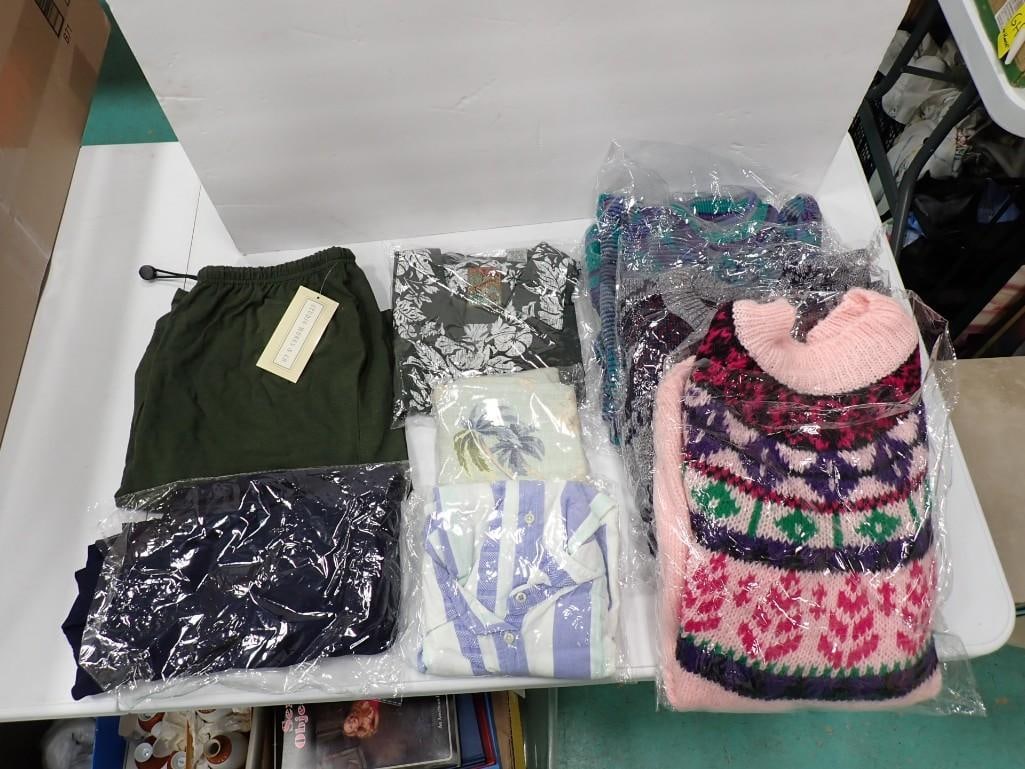 Clothes Lot including Sweaters, new in bag, Studio Works & Co, Alexander Julian etc: Clothes Lot including Sweaters, new in bag, Studio Works & Co, Alexander Julian etc All pictures are considered part of the description and should be examined carefully by bidders. Live Auctioneer