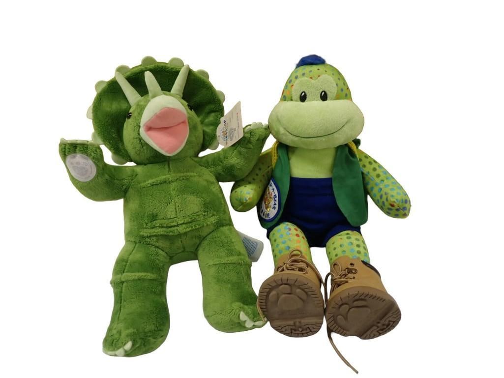 Build-A-Bear Lot - Green Triceratops Dinosaur and Green Frog with Blue Mohawk: Build-A-Bear Lot - Green Triceratops Dinosaur and Green Frog with Blue Mohawk All pictures are considered part of the description and should be examined carefully by bidders. Live Auctioneers is now o