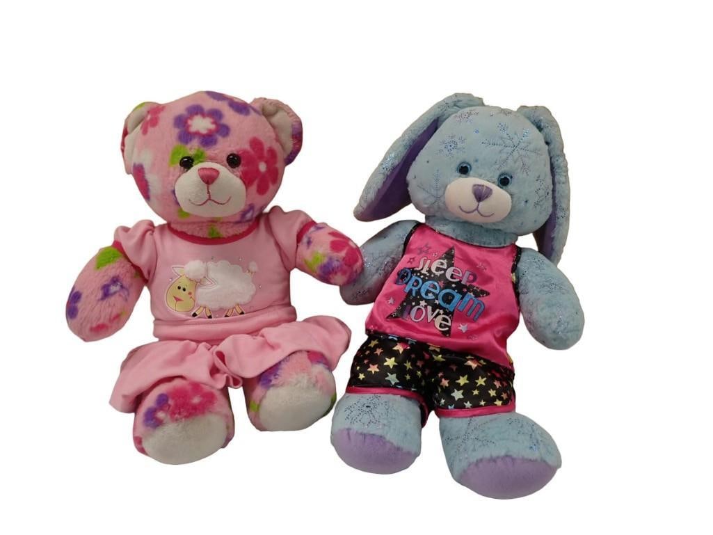 Build-A-Bear Lot - Pink Floral Bear Plush and Blue Bunny Plush (1 of 6)