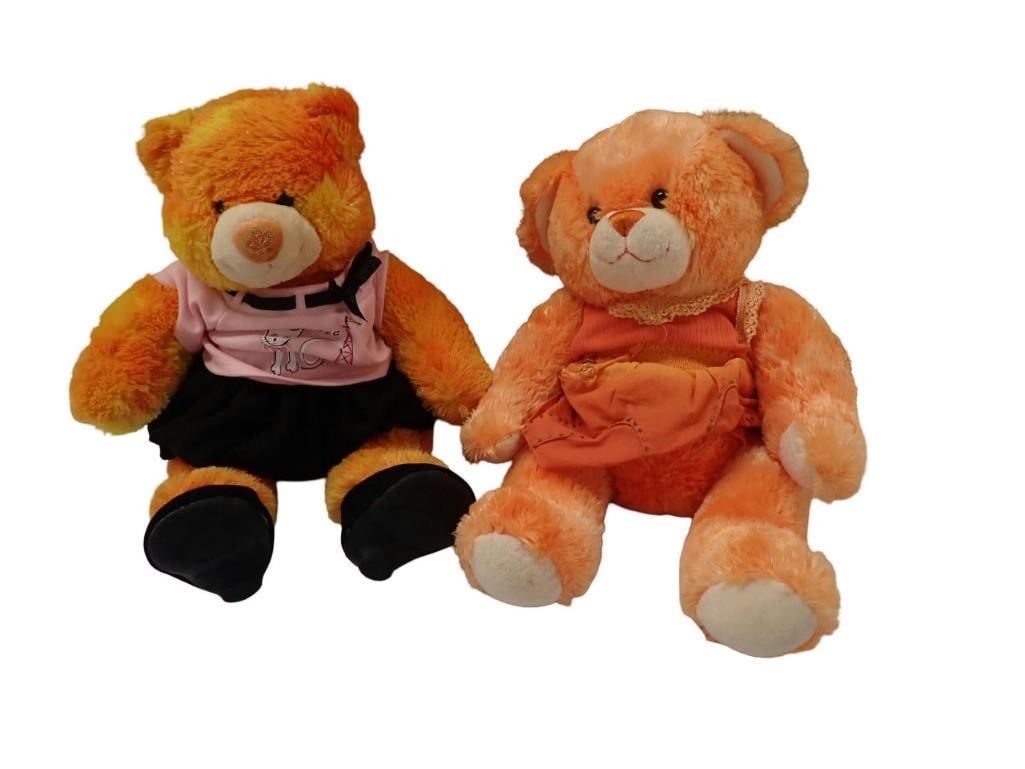 Build-A-Bear Lot - Orange Bear with Cat Shirt and Black Skirt, and Orange Plush Bear with Dress (1 of 6)