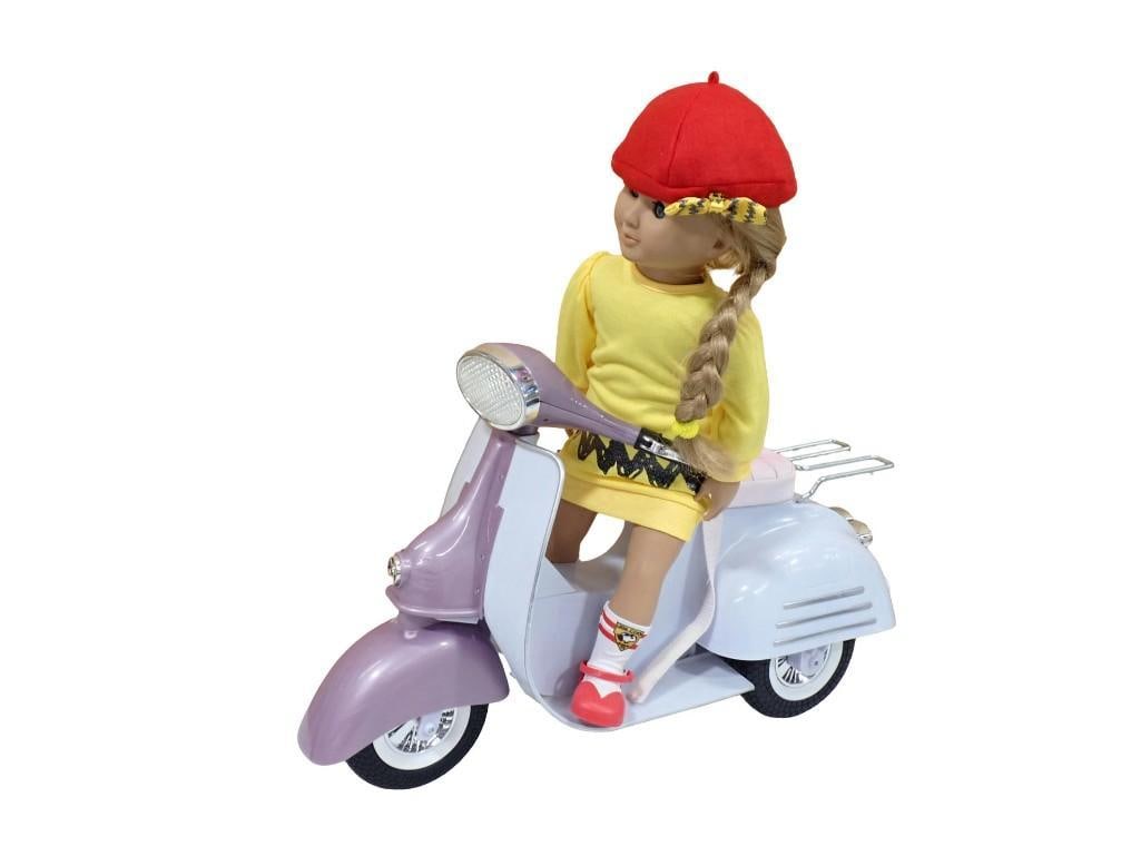 Our Generation Battat 18" Doll with Peanuts Charlie Brown Shirt with a Scooter: Our Generation Battat 18" Doll with Peanuts Charlie Brown Shirt with a Scooter All pictures are considered part of the description and should be examined carefully by bidders. Live Auctioneers is 