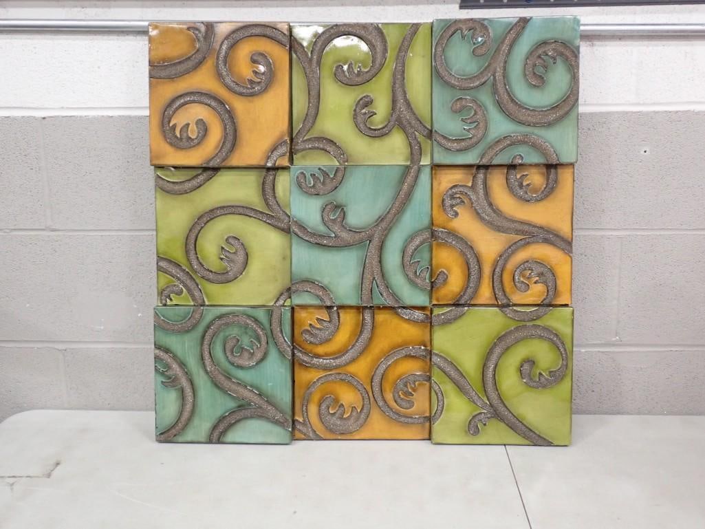 9 Panel Art Wall Hanging - Measures roughly 27x27": 9 Panel Art Wall Hanging - Measures roughly 27x27" All pictures are considered part of the description and should be examined carefully by bidders. Live Auctioneers is now offering Live Shipping t