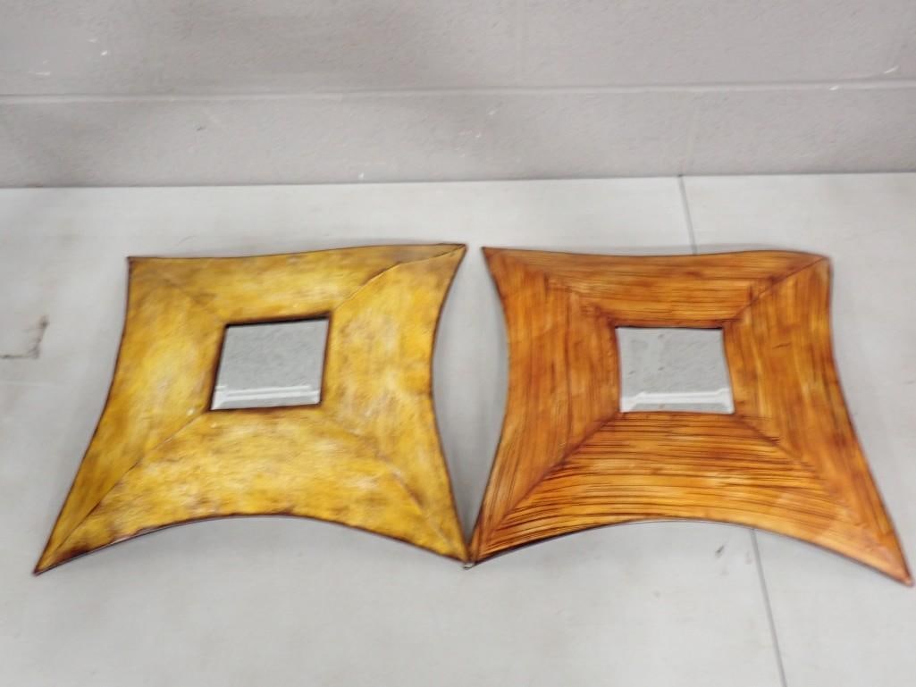 Pair of Rustic metal concave square wall mirrors / Wall Hangings (1 of 2)