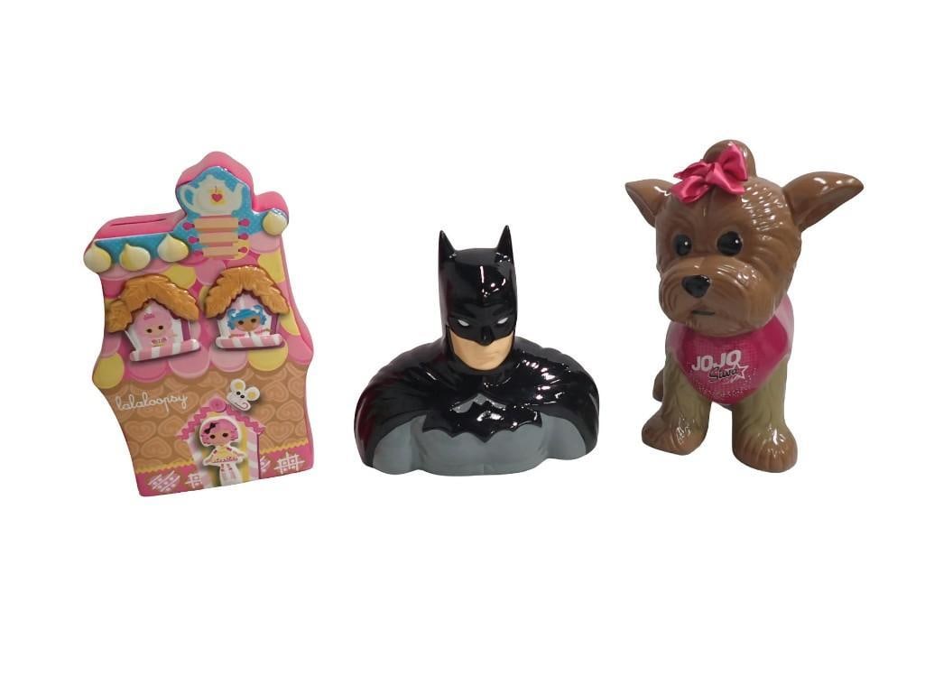 Ceramic Piggy Bank Lot including Lalaloopsy Gingerbread, DC Comics Batman, JoJo Siwa Bow Bow (1 of 8)
