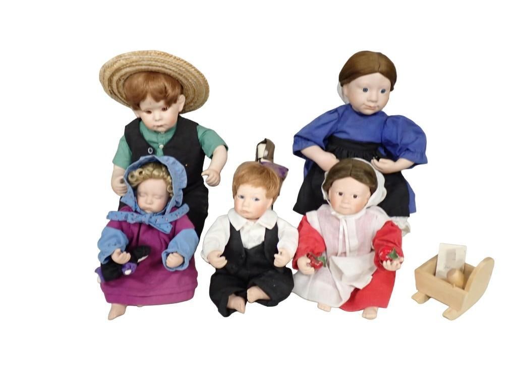 Ashton Drake Good Krueger Amish Girl, Amish Boy and 3 Mini Amish Porcelain Dolls (1 of 6)