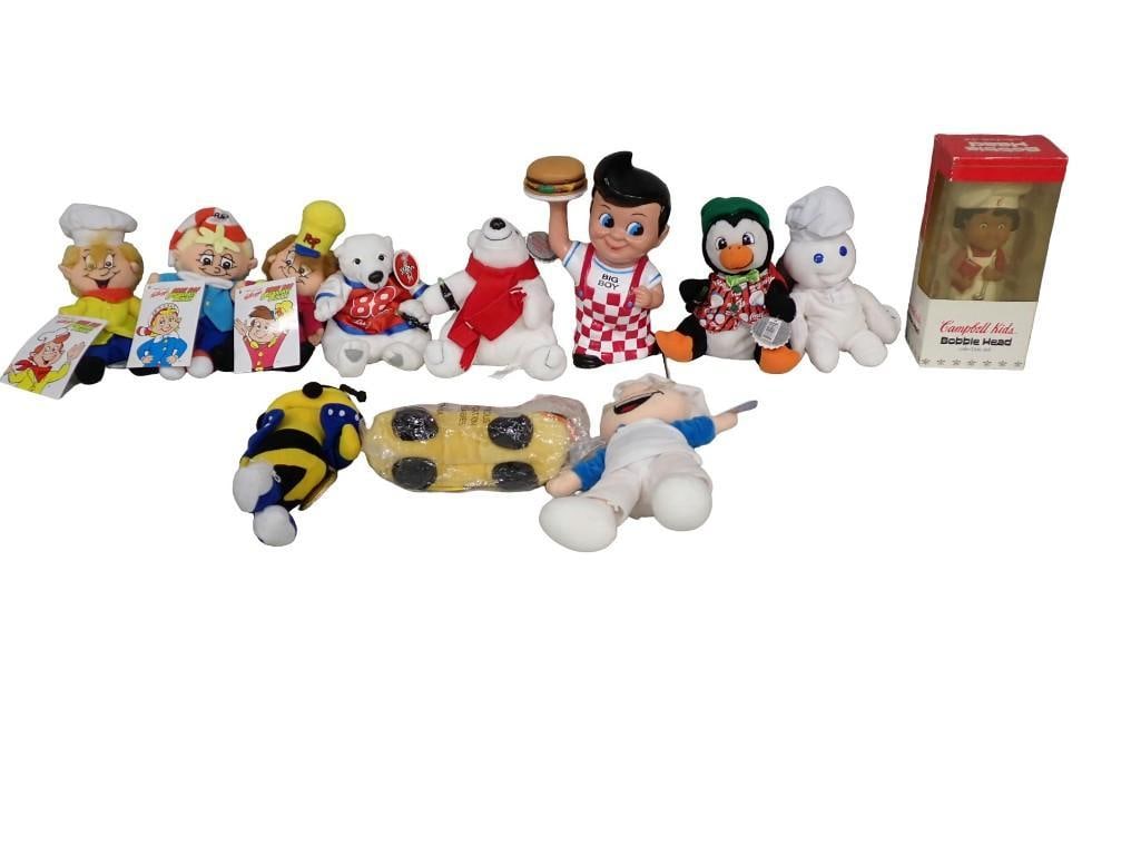 Advertising Plush Lot including Coca Cola, Rice Krispies, Oscar Meyer, Old Country Buffet, Big Boy,: Advertising Plush Lot including Coca Cola, Rice Krispies, Oscar Meyer, Old Country Buffet, Big Boy, Campbells Soup, Pilsbury, etc. All pictures are considered part of the description and should be exa