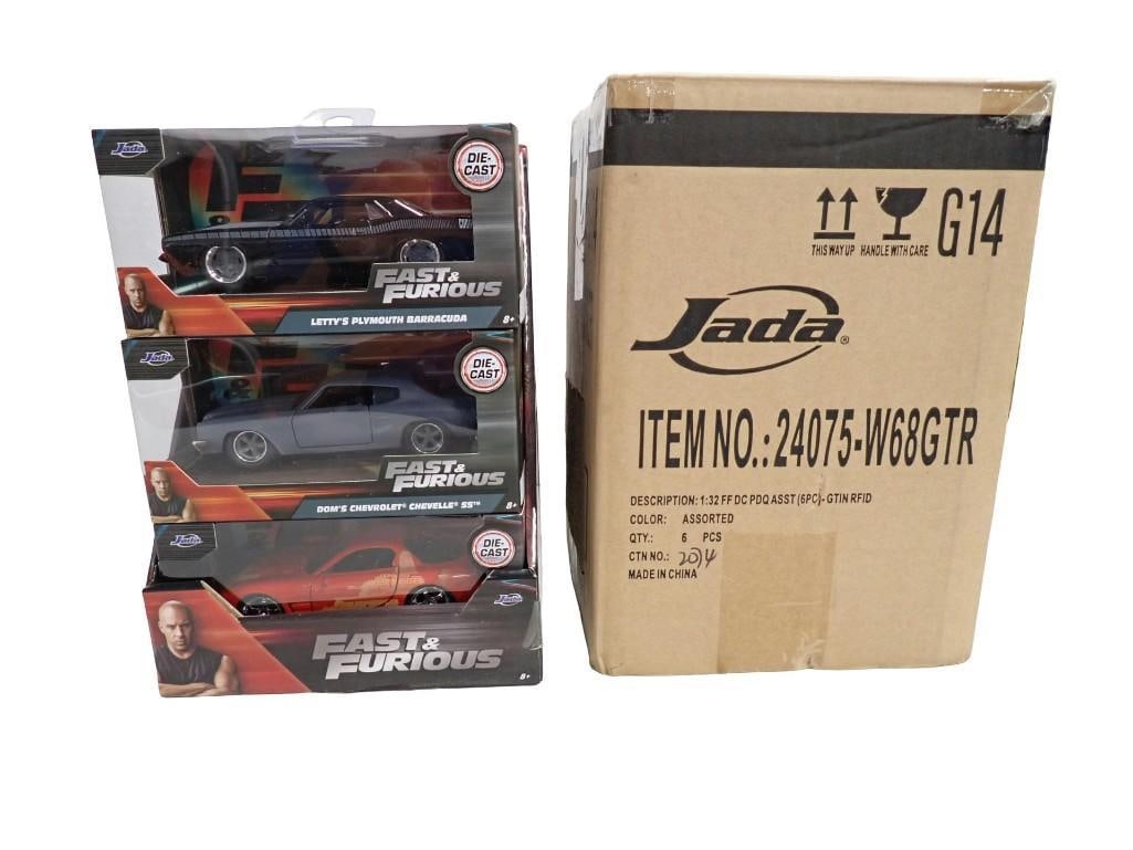 Fast & Furious Jada Case of 6 Die-Cast Cars - Letty's Barracuda, Dom's Chevelle SS, Han's Mustang: Fast & Furious Jada Case of 6 Die-Cast Cars 1:32 Scale - Letty's Barracuda, Dom's Chevelle SS, Han's Mustang RX-7, Dom's Buick Grand National. With original Shipper Box - only take