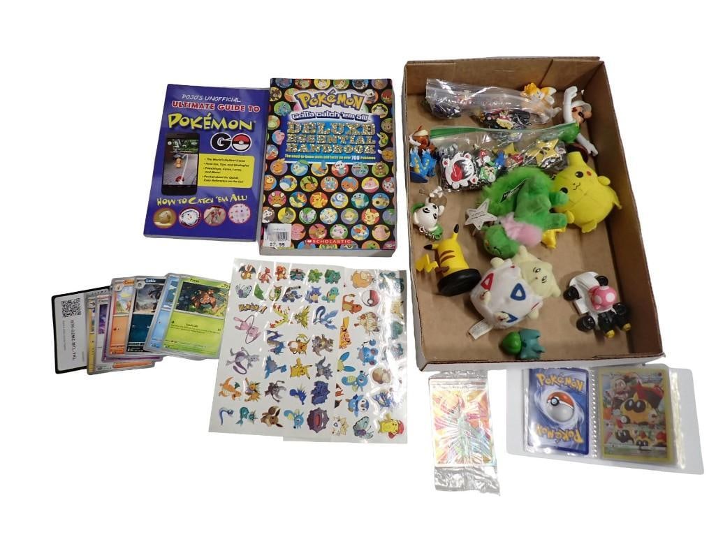 Pokemon & Super Mario Bros. Lot including Trading Cards, Plush, PVC Figures, Books, Charms, (1 of 16)