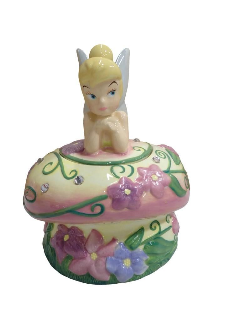 Disney Direct Tinkerbell Mushroom Ceramic Cookie Jar: Disney Direct Tinkerbell Mushroom Ceramic Cookie Jar All pictures are considered part of the description and should be examined carefully by bidders. Live Auctioneers is now offering Live Shipping