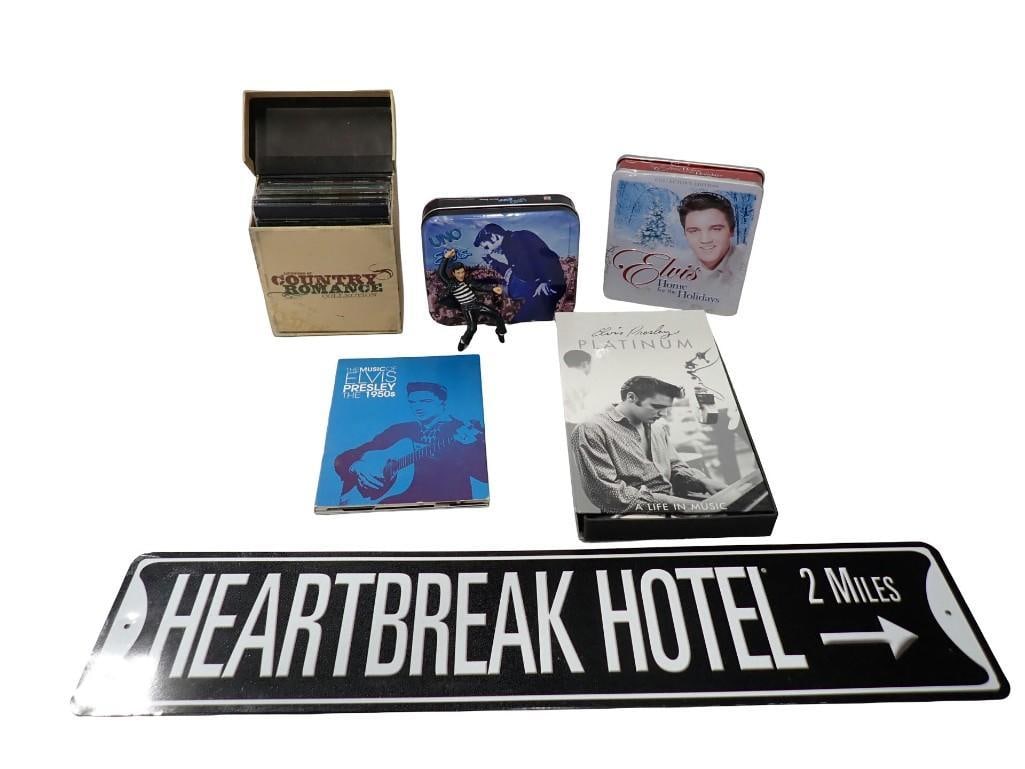 Elvis Presley Lot including CDs, Box Set, Figurine, etc: Elvis Presley Lot including CDs, Box Set, Figurine, Street Sign, etc All pictures are considered part of the description and should be examined carefully by bidders. Live Auctioneers is now offering L