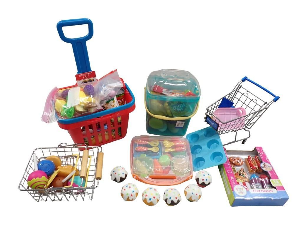 Grocery Store Toy Lot including Play Food, Walmart Metal Cart, Baskets, etc (1 of 12)