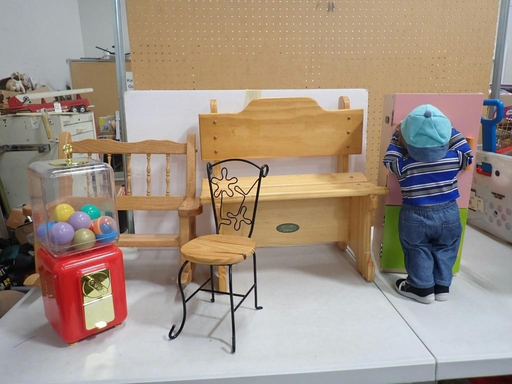 Toy Lot including Doll Chair and Bench FAO Schwarz Throwback Toys Mystery Capsule Vending Machine (1 of 12)