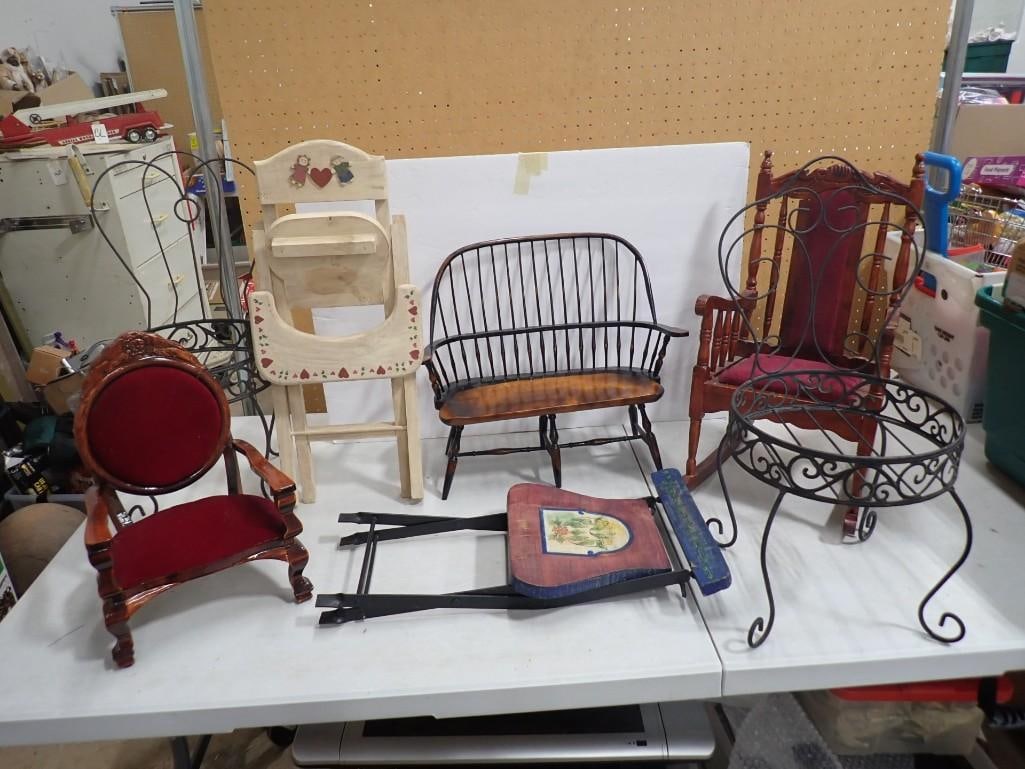 Lot of assorted Doll Furniture for Larger Dolls including High Chair, Bench, chairs, etc. (1 of 16)