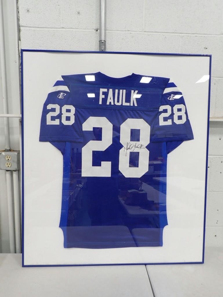 Marshall Faulk Signed Football Jersey with Frame - No COA: Marshall Faulk Signed Football Jersey with Frame - No COA All pictures are considered part of the description and should be examined carefully by bidders. Live Auctioneers is now offering Live Shippin