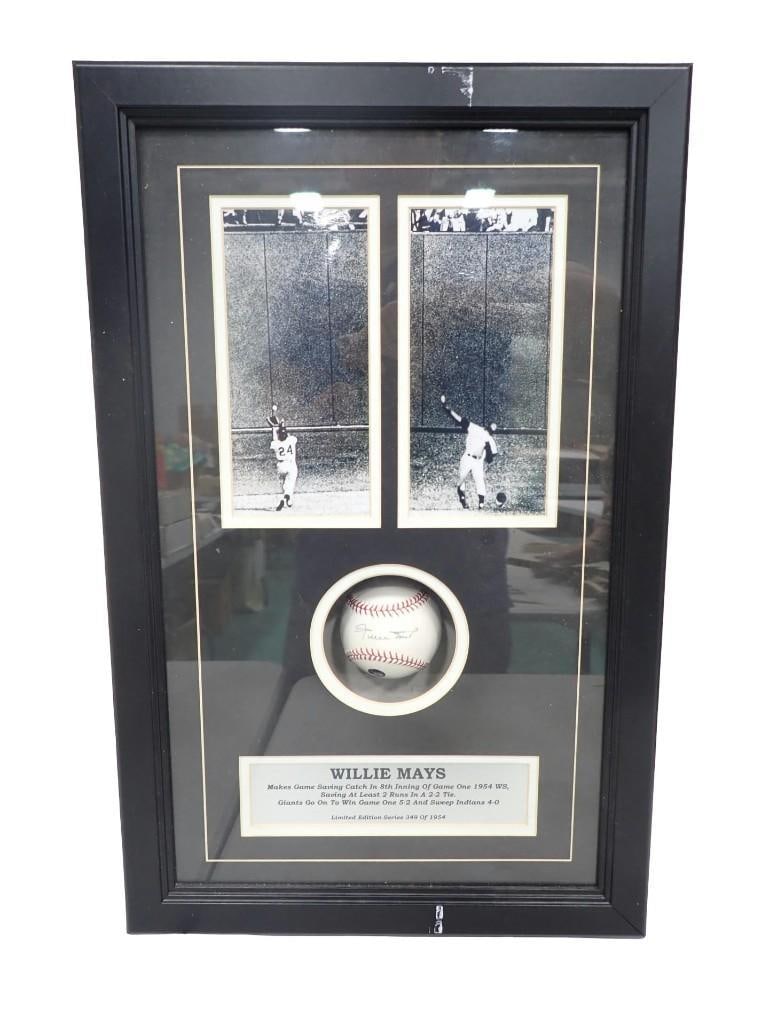 Willie Mays Framed Display with Game Saving Catch Pictures and Autographed Ball with COA -349 / 1954 (1 of 6)